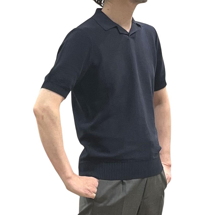 eleventy イレブンティ メンズ ポロシャツ / コットンメッシュ スキッパーカラー ニットポロシャツ ネイビー / 42530002 イタリア 春 夏 40代 50代の画像