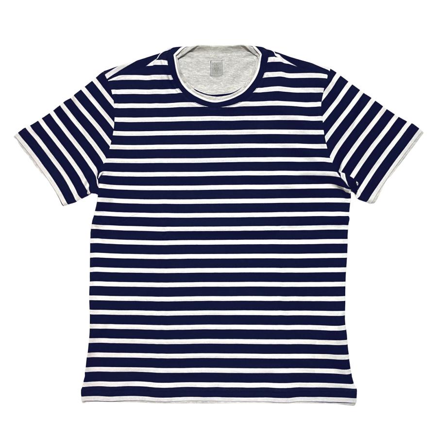 eleventy イレブンティ メンズ Ｔシャツ / フェイクレイヤード マリンボーダー クルーネックＴシャツ ネイビー ホワイト / イタリア 半袖 丸首 | eleventy