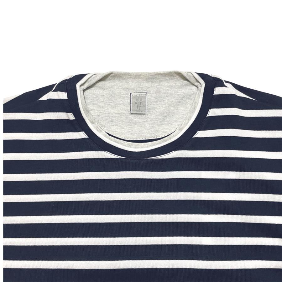 eleventy イレブンティ メンズ Ｔシャツ / フェイクレイヤード マリンボーダー クルーネックＴシャツ ネイビー ホワイト / イタリア 半袖 丸首 | eleventy | 01