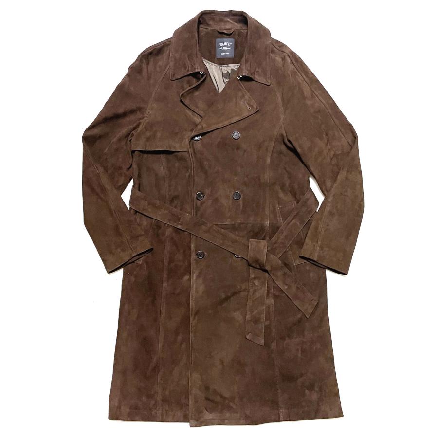 エンメティ　トレンチコート　スエード　ヤギ革　キャメル　ベルト付き　46 エンメティトレンチコートスエードヤギ革キャメルベルト付き46