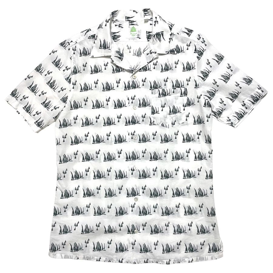 Finamore フィナモレ シャツ メンズ / BART P3083 オープンカラー ヨットプリント ショートスリーブシャツ ホワイト ブラック / イタリア 開襟シャツ | Finamore