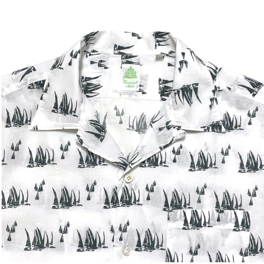 Finamore フィナモレ シャツ メンズ / BART P3083 オープンカラー ヨットプリント ショートスリーブシャツ ホワイト ブラック / イタリア 開襟シャツ | Finamore | 01
