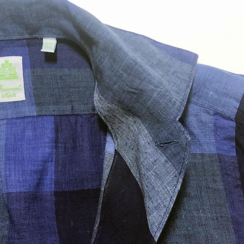 Finamore フィナモレ CAPRI BALI カプリ バーリ ボールドチェック リネン ワンピースカラーシャツ / メンズ イタリア 長袖 麻 | Finamore | 10