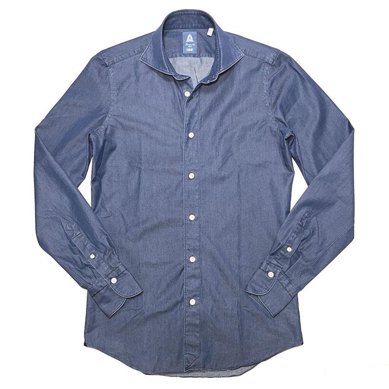 Finamore フィナモレ シャツ メンズ デニム / SIMONE BALI C0160D シモーネ バーリ カッタウェイカラー デニムシャツ インディゴブルー / イタリア | Finamore