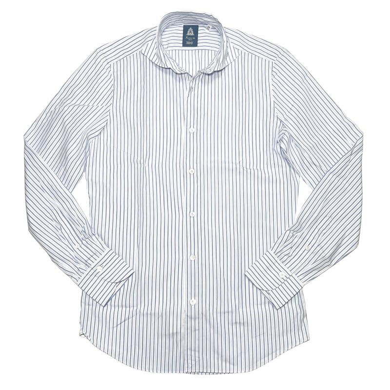 Finamore フィナモレ シャツ メンズ / SIMONE BALI C0647E シモーネ バーリ カッタウェイカラー オルタネートストライプ ブロードシャツ ホワイト X ブルー | Finamore