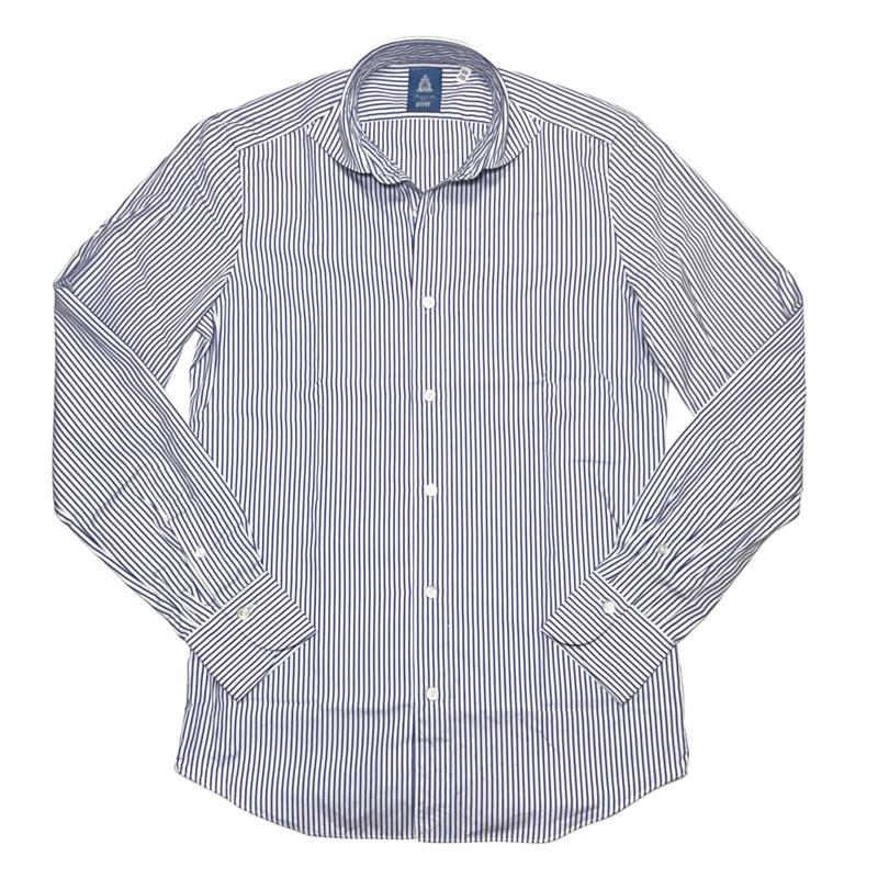 Finamore フィナモレ シャツ メンズ / SIMONE BALI C0700E シモーネ バーリ カッタウェイカラー コットンブロード ストライプシャツ ホワイト X ネイビー | Finamore