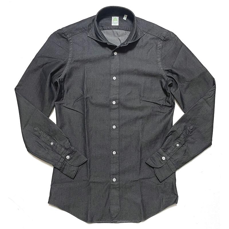 Finamore フィナモレ SIMONE BALI A1085D シモーネ バーリ カッタウェイカラー デニムシャツ ブラック | Finamore