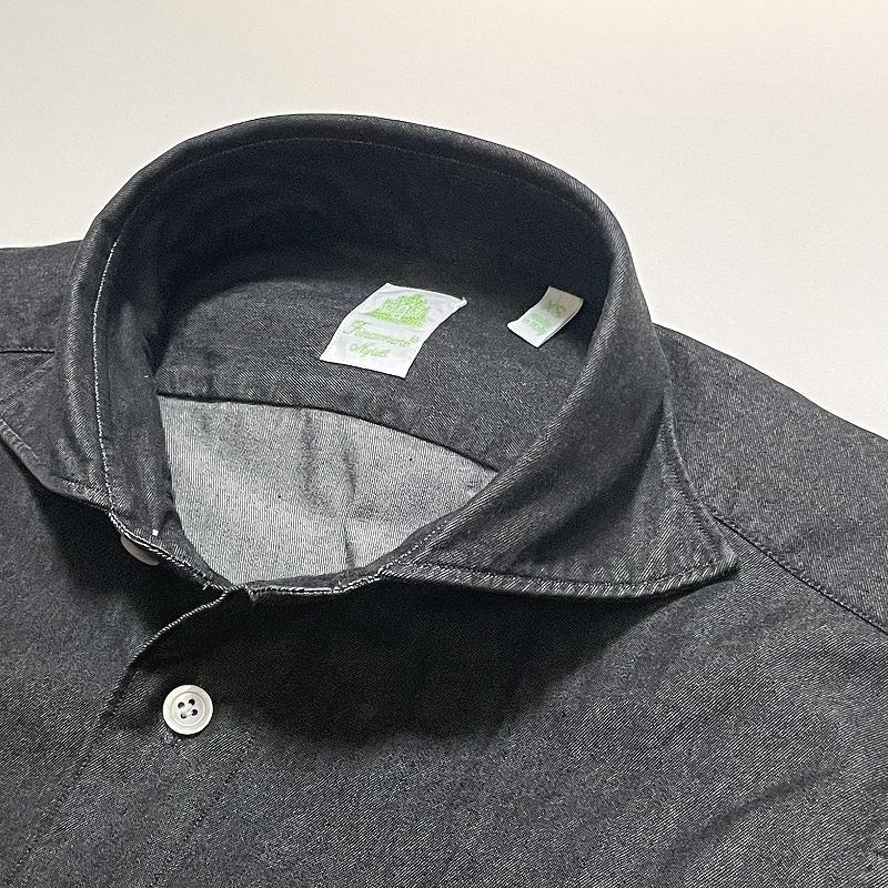 Finamore フィナモレ SIMONE BALI A1085D シモーネ バーリ カッタウェイカラー デニムシャツ ブラック | Finamore | 02