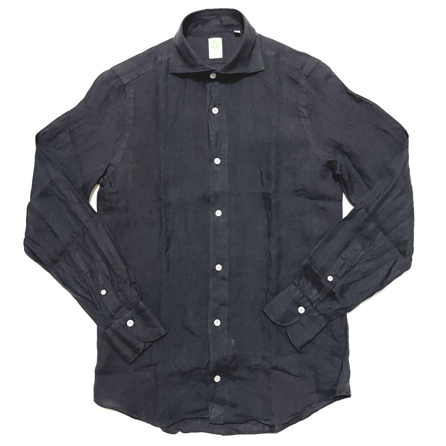 Finamore フィナモレ シャツ メンズ / SIMONE BALI C0032 シモーネ バーリ リネン カッタウェイカラーシャツ ブラック / イタリア 40代 50代 | Finamore