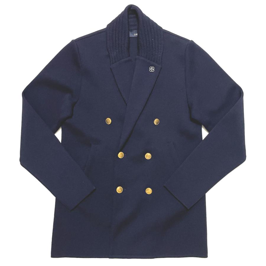 LARDINI ラルディーニ ショールカラー メタルボタン ダブルブレスト ニットジャケット NAVY / メンズ イタリア テーラード