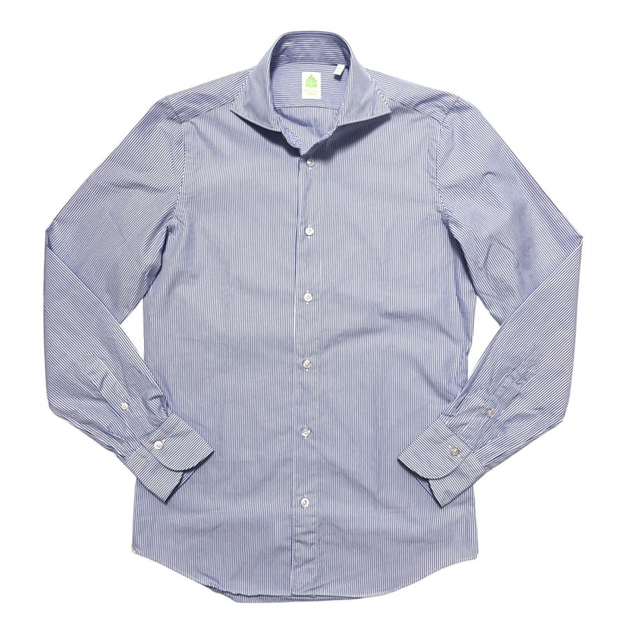 Finamore フィナモレ シャツ メンズ / SIMONE BALI C0028 シモーネ カッタウェイカラー ストライプシャツ ホワイト ブルー / イタリア 40代 50代 | Finamore