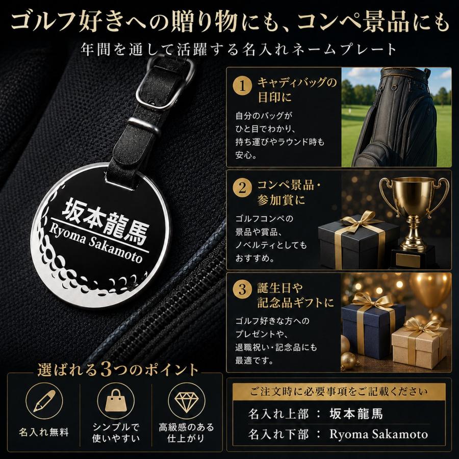ネームタグ 丸型 クリア バックプレート付 ゴルフ ネームプレート