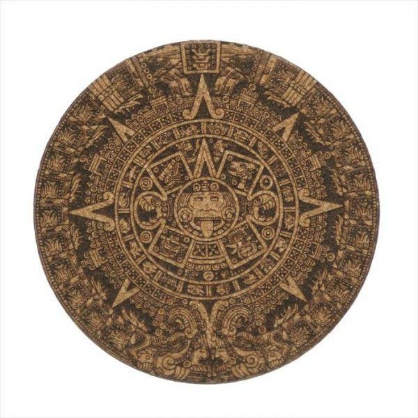 アステカ カレンダー コルク コースター (2枚セット) アステカ文明 遺跡 冷えた コーラ 麦茶 炭酸水 アイスコーヒー にも おしゃれ プレゼント レーザー彫刻