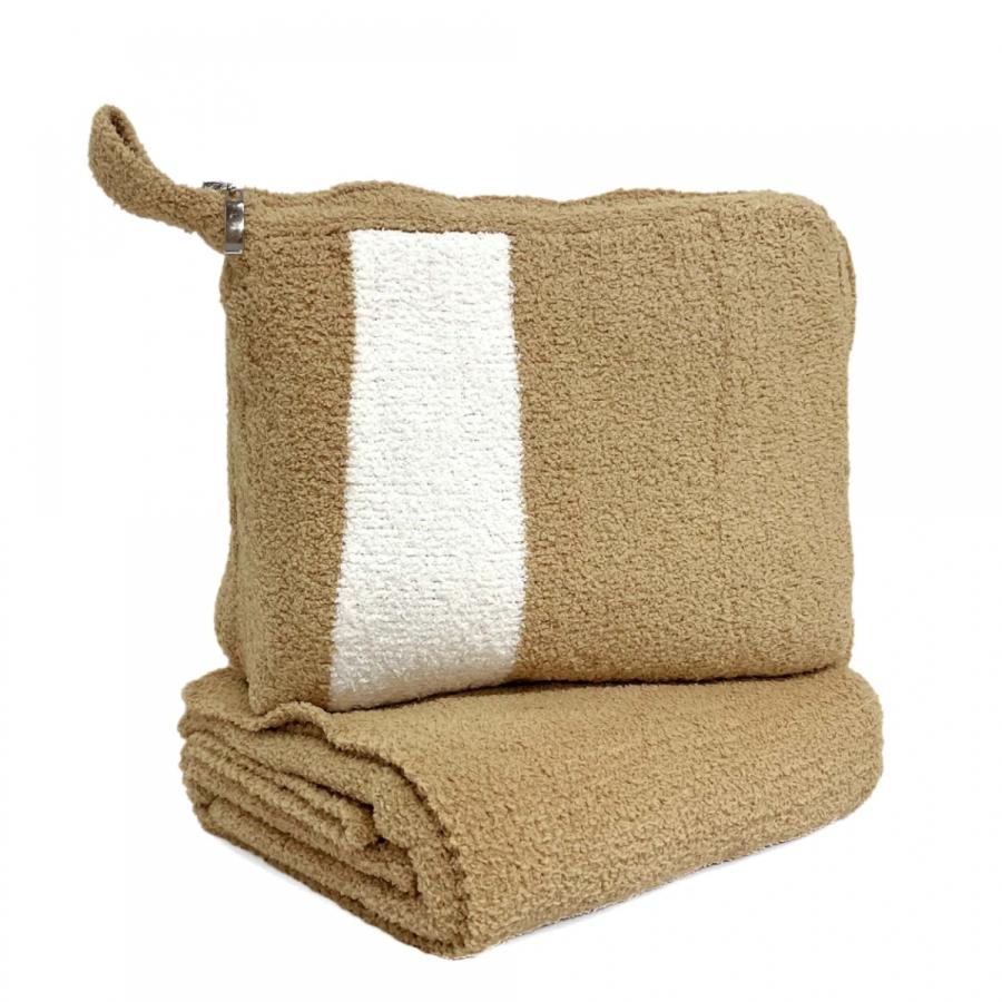 Kashwere カシウェア トラベルブランケット Throw Mini in Striped Pouch Camel Creme キャメル