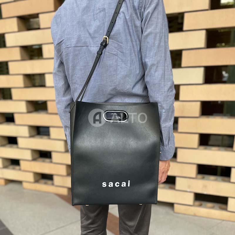 sacai サカイ レザー ミディアムショッピングバッグ ハンドバッグ