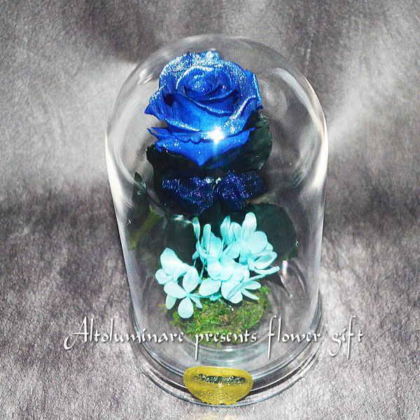 プリザーブドフラワー 青いバラ ドーム入り お誕生日 : バラ