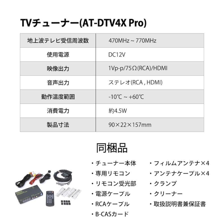 有線 CarPlay HDMI アダプター 地デジ TVチューナー セット (車載 モニター カーナビ テレビ HDMI接続 a/tack AT-DTV4XPro) TVチューナー後付け E2PLAY HDMIの画像