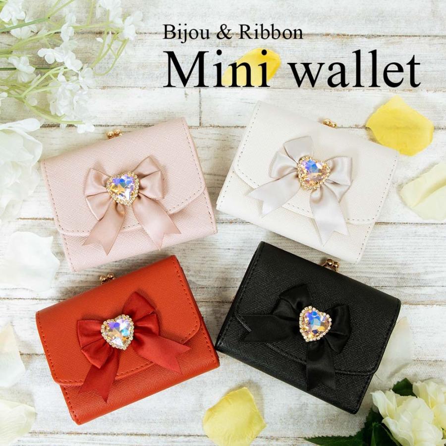 財布 かわいい 小さい がま口 ミニ財布 コンパクト 可愛い リボン ビジュー サテン 三つ折り財布 カメリア Altrose 通販 Yahoo ショッピング