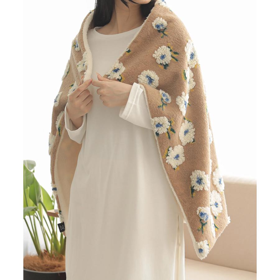ブランケット ボア フラワー 花柄 インテリア ぽこぽこ 立体 花