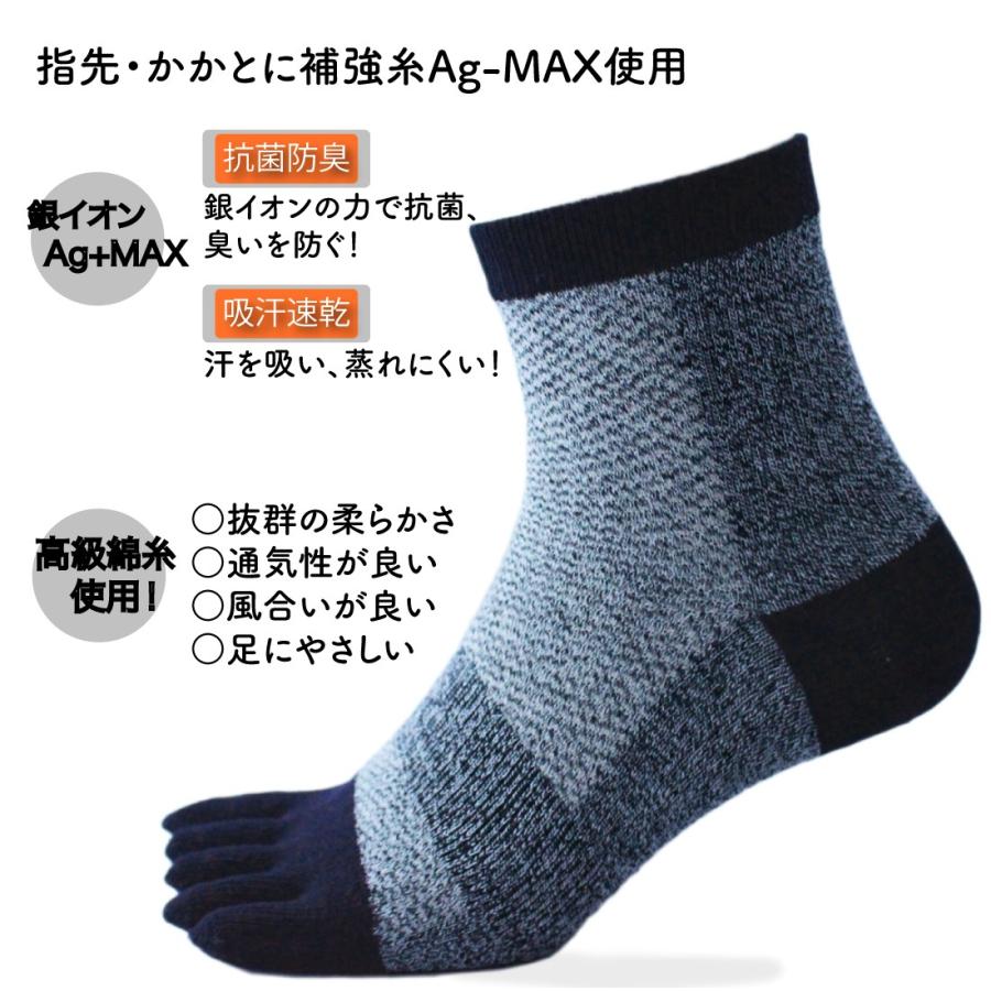 靴下 メンズ 5本指 銀イオン 抗菌消臭 つま先かかとにAG-Max使用