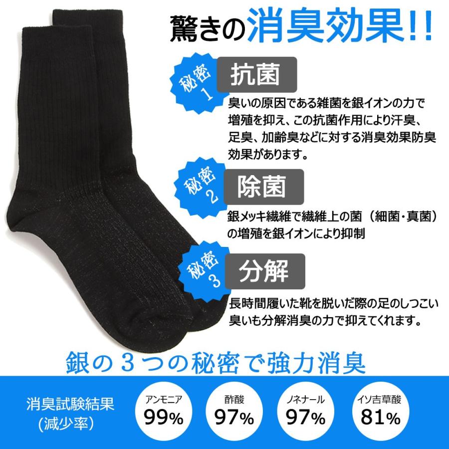 靴下 強力消臭 抗菌 銀イオンでパワー消臭 臭わない ビジネスソックス メール便 黒 綿 メンズ靴下 25〜27cm 送料無料 PS0071 |  | 03