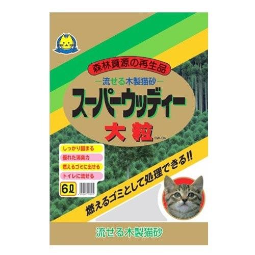 猫砂 木製 固まる木製猫砂 スーパーウッディー 大粒 6L×12袋 常陸化工 『送料無料（一部地域除く）』の画像