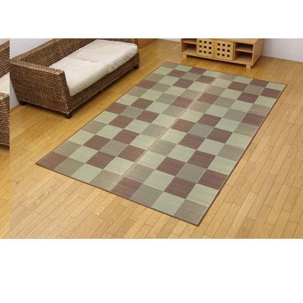 『代引不可』 イケヒコ 純国産 い草花ござカーペット 『ブロック』 江戸間3畳(約174×261cm) ブラウン [ ラグ ござ ] 『送料無料（一部地域除く）』
