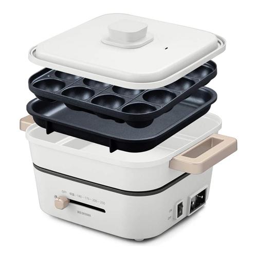 代引不可』アイリスオーヤマ グリルなべ 3枚プレート ライトグレー IGU