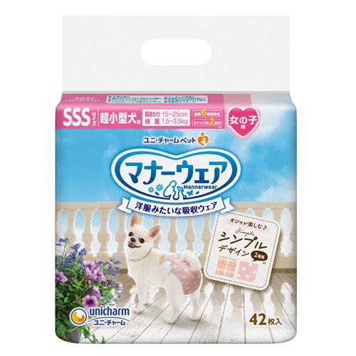 マナーウェア 女の子用 SSS 超小型犬 チェック・ドット 42枚入×12個 犬用 おむつ ユニチャーム_1