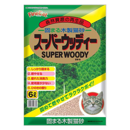 猫砂 木製 固まる木製猫砂 スーパーウッディー 6L×14袋 常陸化工 『送料無料（一部地域除く）』の画像