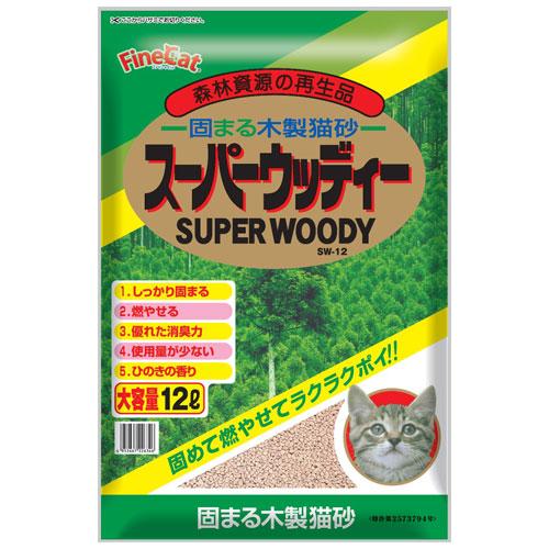 猫砂 木製 固まる木製猫砂 スーパーウッディー 12L×10袋 常陸化工 『送料無料（一部地域除く）』の画像