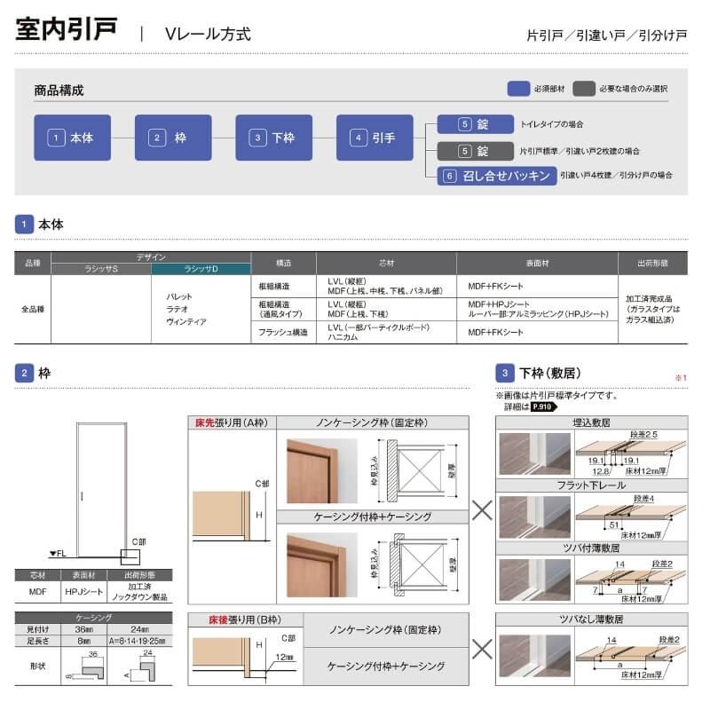 室内引戸　Vレール方式　リクシル　リフォーム　AKKD-LAA　建具　ラシッサD　室内引き戸　2420　2枚建　W2432mm×H2023mm　ケーシング付枠　交換　キナリモダン　DIY　片引戸