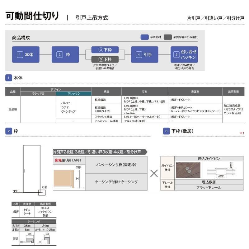 【オーダーサイズ 】リクシル ラシッサD ラテオ 可動間仕切り 片引戸 2枚建 ALMKD-LGA ケーシング付枠 Ｗ1604〜2954mm×Ｈ1750〜2425mm_2