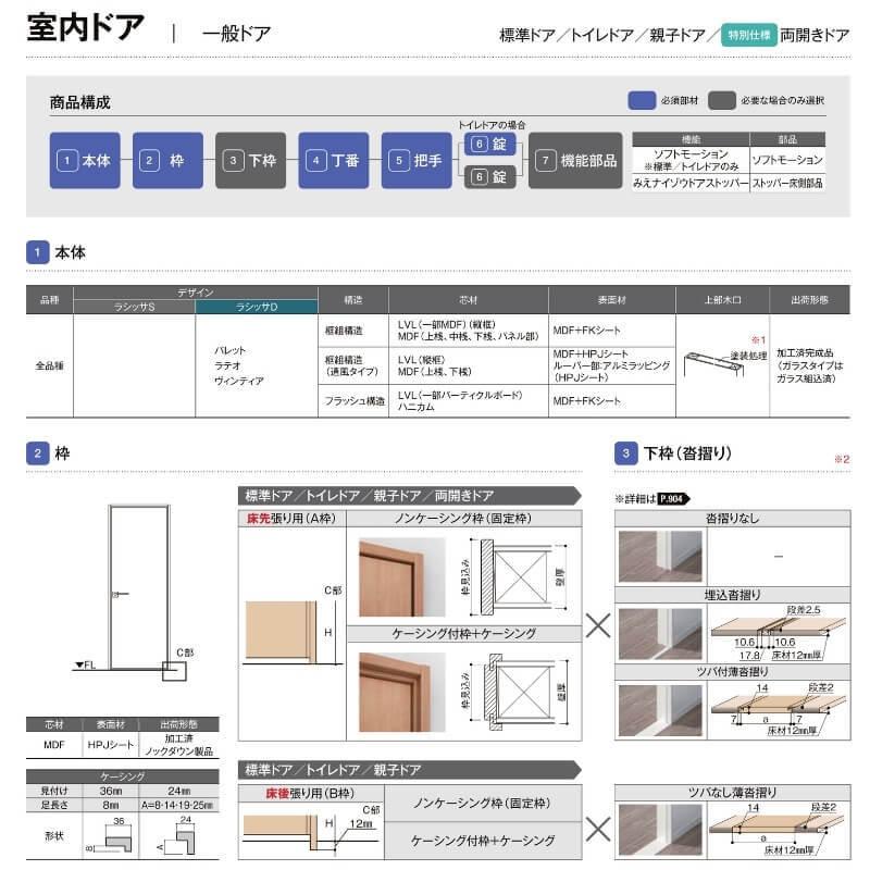 リクシル　ラシッサD　ラテオ　室内ドア　標準ドア　ケーシング付枠　W507〜957mm×Ｈ640〜2425mm　ALTH-LAA