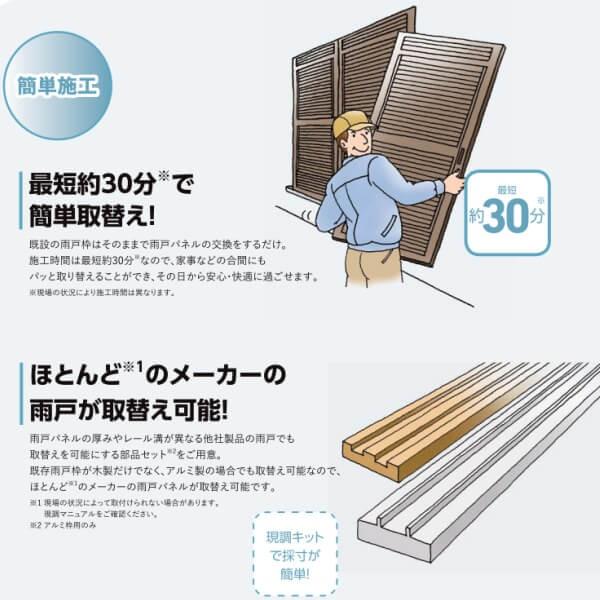 取替雨戸パネル アルミ枠用 標準タイプ W550〜990×H369〜1350mm パネル厚27mm 1枚 リクシル トステム 一般雨戸 取り替え 交換 リフォーム雨戸 DIY_6