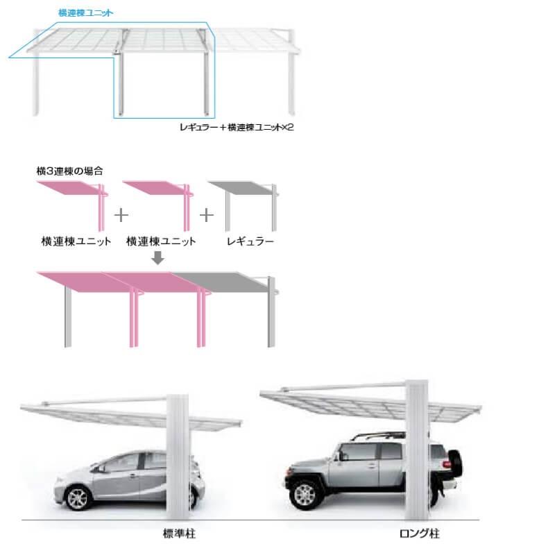LIXIL　リクシル　カーポート　横連棟ユニット　マテリアルカラー　横連棟ユニット　アーキフラン　ポリカーボネート屋根材　本体　27-58型　27-58型