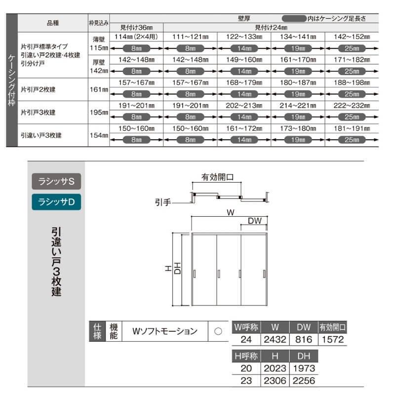 オーダーサイズ リクシル ラシッサＳ 可動間仕切り 上吊方式 引違い戸3枚建 ASMHT-LTA ケーシング付枠 W1604〜2954mm×Ｈ1750〜2425mm｜alumidiyshop｜04