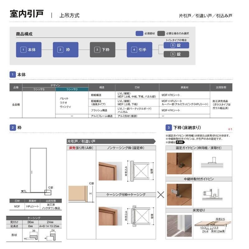 オーダーサイズ　リクシル　ラシッサＳ　室内引戸　ASUH-LGL　上吊方式　引違い戸2枚建　ノンケーシング枠　W1092〜1992mm×Ｈ1750〜2425mm