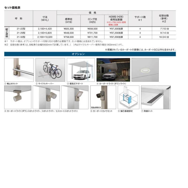 サイクルポート　駐輪場　リクシル　アルミ形材屋根材　21-50型　カーポートSC　自転車置き場　W2100×L10020　収容台数16〜24台用　ミニ(縦2連棟)