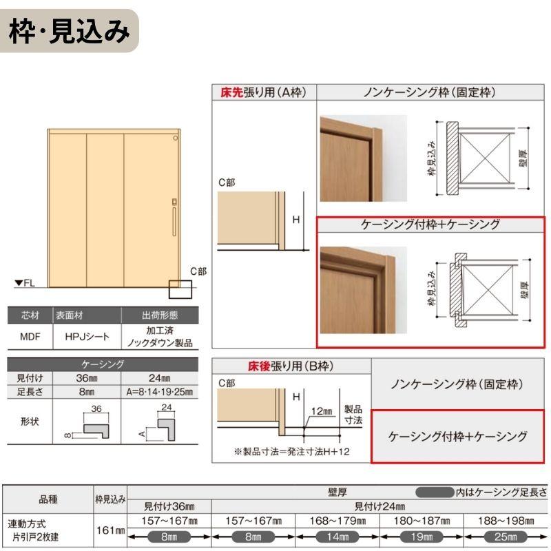 室内引戸 片引き戸 2枚建 連動方式 ラシッサS パネルタイプ LAB ケーシング付枠 1620 W1644×H2023mm リクシル トステム 機能付き 引戸 ドア リフォーム DIY_6