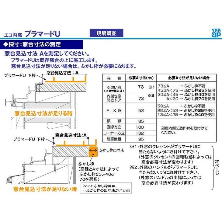 内窓 二重窓 プラマードU FIX窓 単板ガラス 透明3mm/型4mm/透明5mm W幅200〜500 H高さ801〜1200mm YKKap YKK 二重サッシ 断熱 結露対策 リフォーム DIY｜alumidiyshop｜13