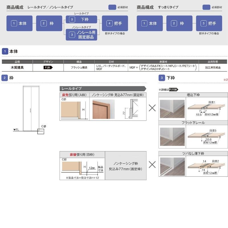 クローゼットドア 折れ戸 本体×3P(6枚) レールタイプ ノンケーシング枠 RAD 手掛け ラフィス 2423/2623/2723 リクシル LIXIL Raffis 建具 交換 リフォーム｜alumidiyshop｜07