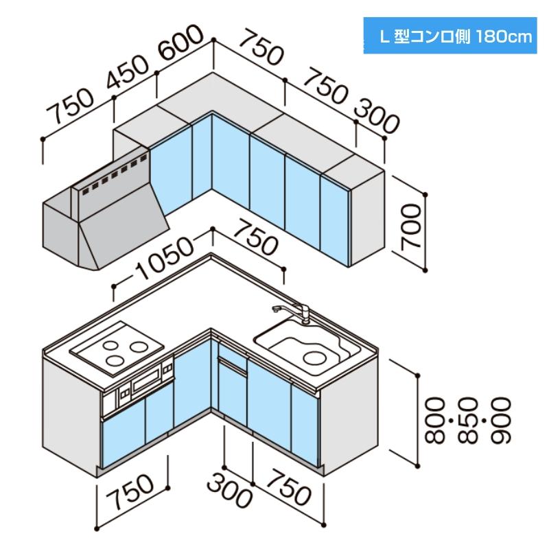 システムキッチン ラクエラ L型 W1800mm 開き扉プラン シンシア TUシンク 3口コンロ 標準タイプ クリナップ 間口180cm 下台 流し台 リフォーム｜alumidiyshop｜03