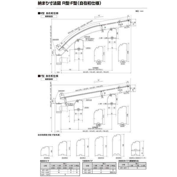 テラス屋根 スピーネ リクシル 間口3000×出幅2685mm テラスタイプ 屋根R型 耐積雪対応強度50cm 自在桁 リフォーム DIY_9