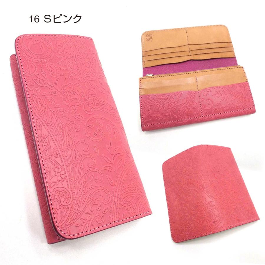 二つ折り長財布 ペイズリー メンズ財布 レディース財布 長財布 薄い 革 レザー 財布 ウォレット 型押し スリム スマート シンプルの画像