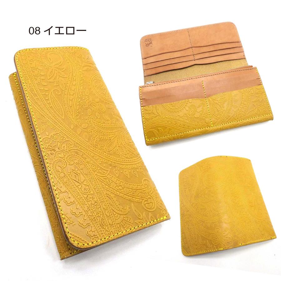 二つ折り長財布 ペイズリー メンズ財布 レディース財布 長財布 薄い 革 レザー 財布 ウォレット 型押し スリム スマート シンプルの画像