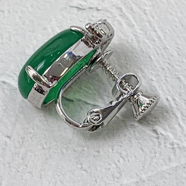 送料無料!! 翡翠風 イヤリング グリーン 楕円型 ひすい ヒスイ CZ