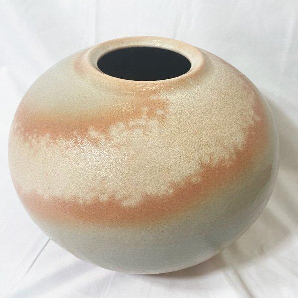 萩焼 天鵬山造 花瓶 共箱 陶器 花入 花器 直径25cm ◇HJ-0021 萩焼 天鵬山造 花瓶 共箱 陶器 花入 花器 直径25cm ◇HJ-0021