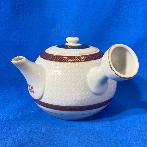 九谷焼 白七宝 青粒 茶器揃 金彩 急須 煎茶椀 セット 湯呑 骨董 美術