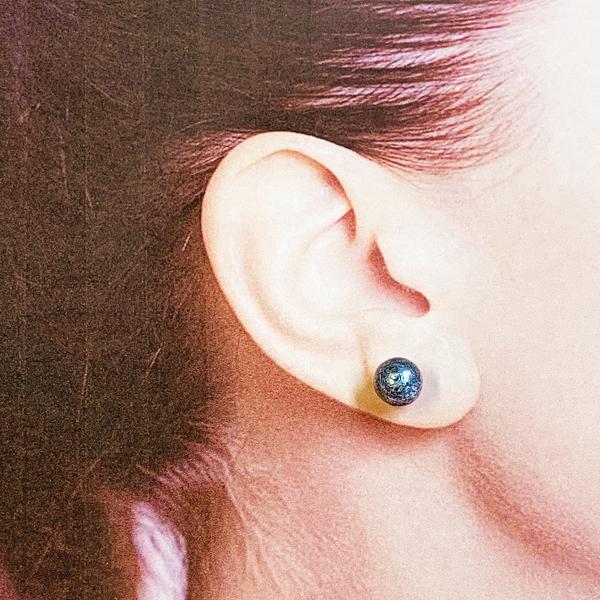 送料無料! ピアス 本藍染 コットンパール キャッチ式 一粒 6mm 8mm